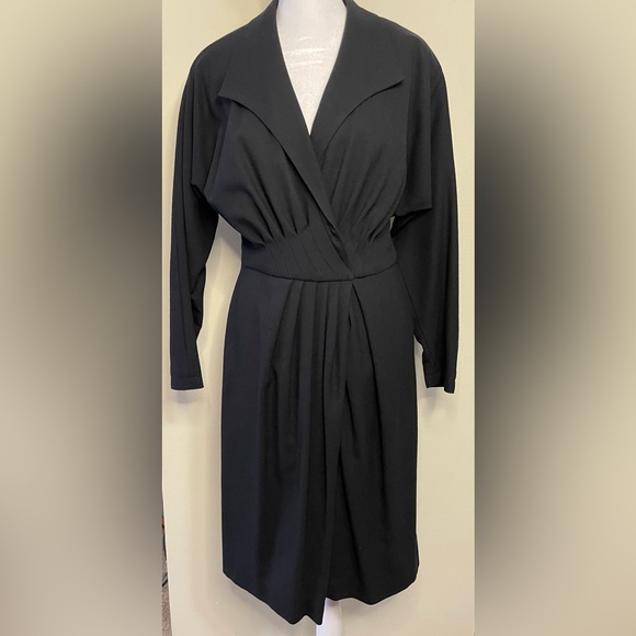 Pia Rucci Women’s Black Vintage Dress 100 % Wool Wrap Long Sleeves Size 10. NWT - Picture 6 of 17